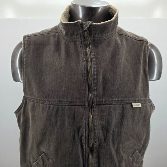Wolverine Mens Canvas Vest Sherpa Lined Faded Brown Full Zip Size Large - Picture 2 of 10